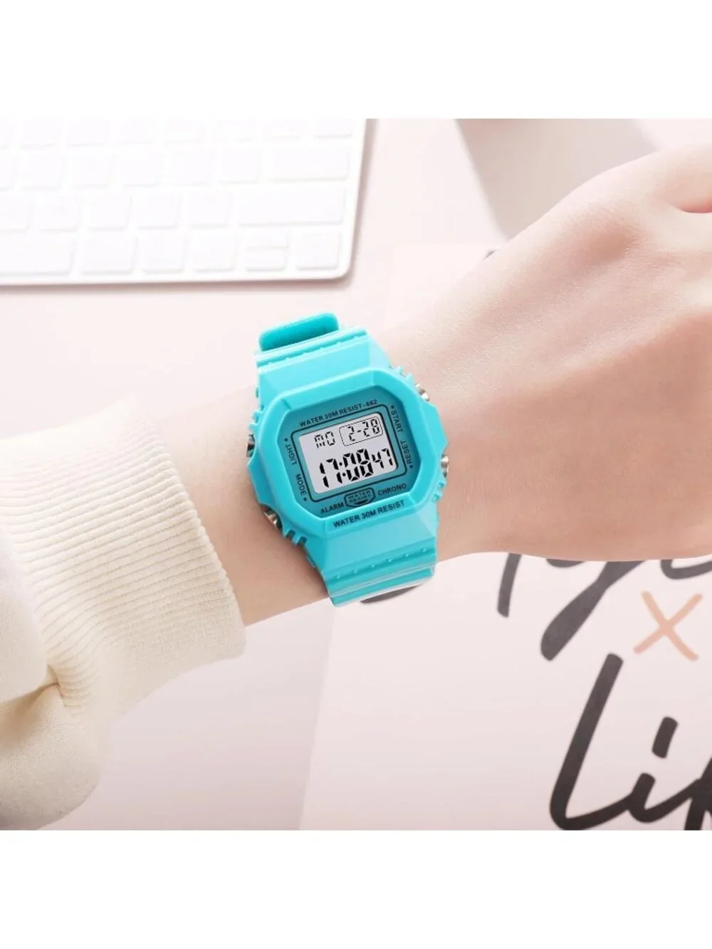 Women's Blue Digital Resistant Outdoor Luminous Waterproof Electronic Watch